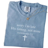 Sorry I’m Late His Timing Not Mine T-shirt