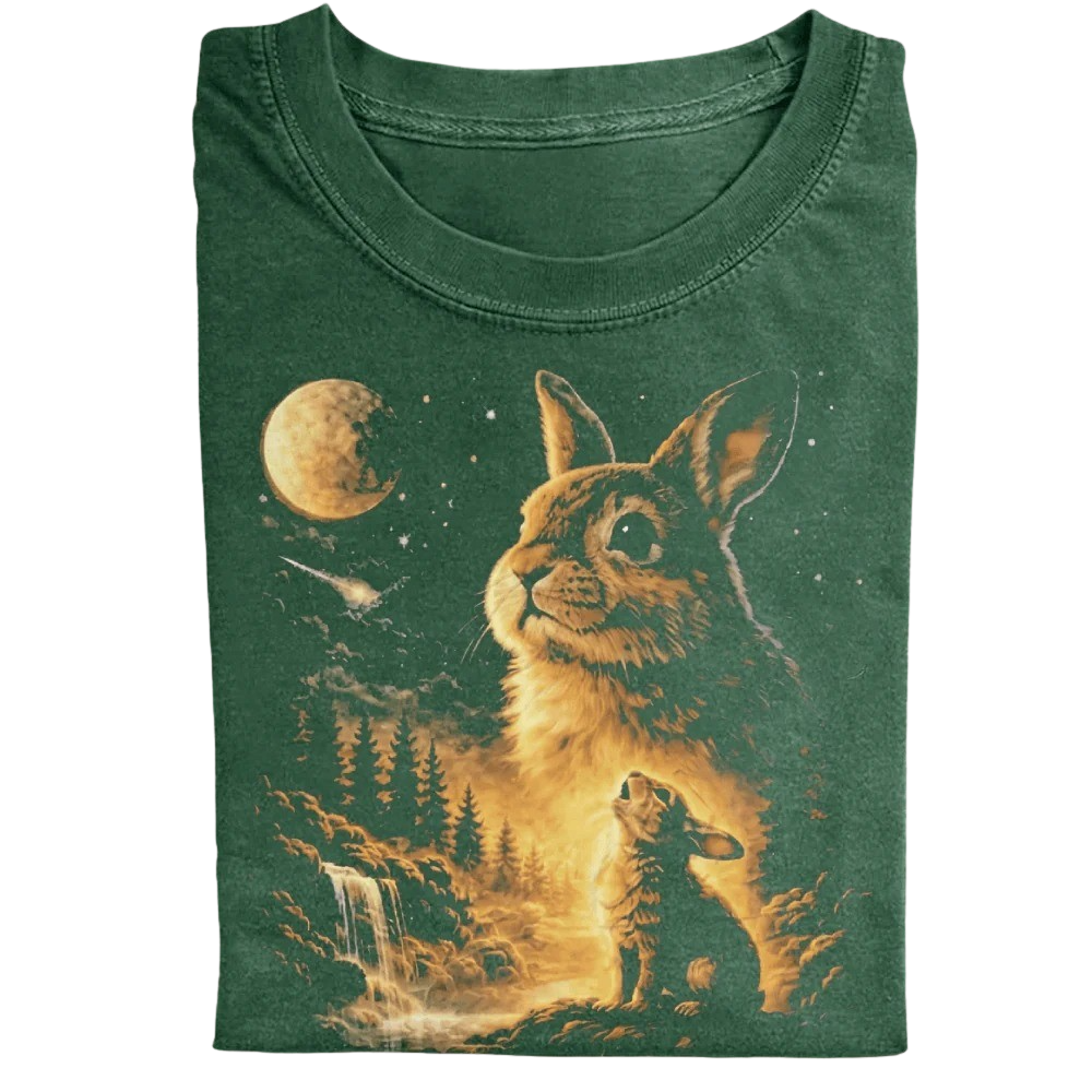 Vintage Moonlit Rabbit T-Shirt – Aesthetic Cottagecore Bunny Nature Tee