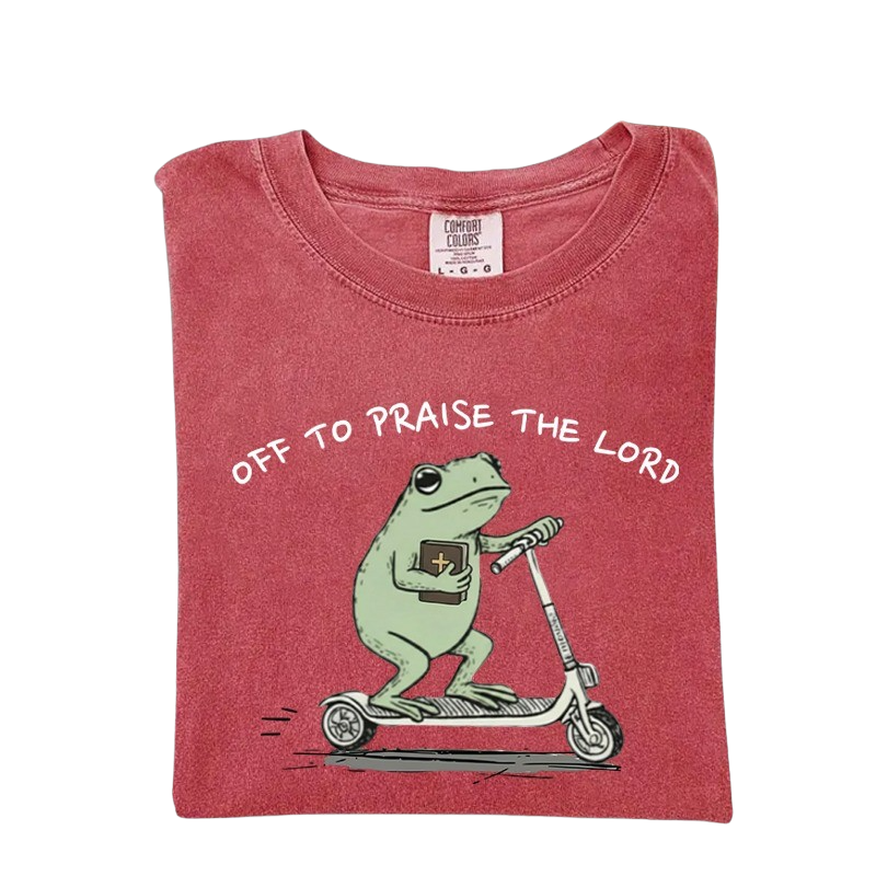 Off to Praise the Lord Frog – Cute Funny Christian T-Shirt