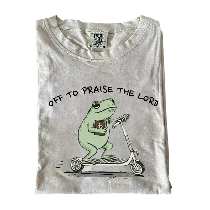 Off to Praise the Lord Frog – Cute Funny Christian T-Shirt