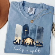 Holy Night Christmas Shirt – Christian Nativity Scene Vintage Faith T-Shirt